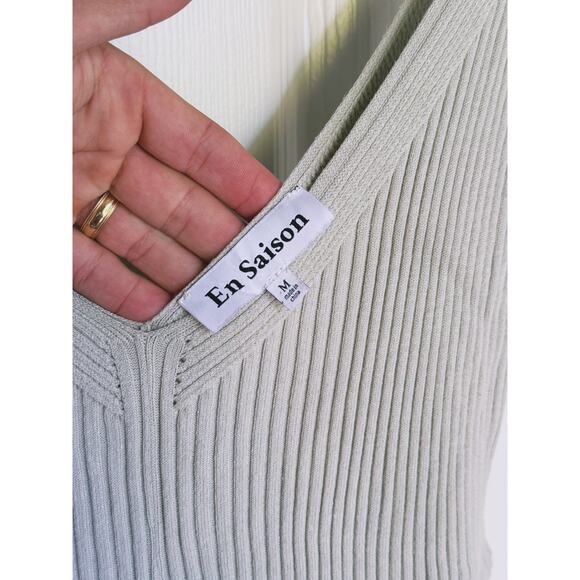 En Saison Palma Ribbed Knit Sleeveless Midi Dress Beige Medium Quiet Luxury Fall - Picture 6 of 9